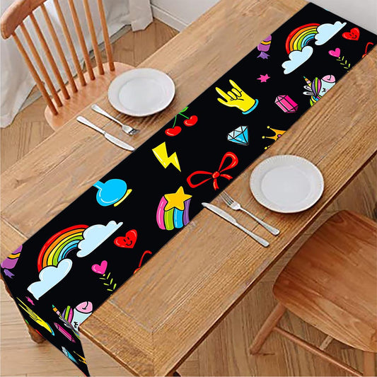 Black Girly Unicorn Pattern Print Table Runner