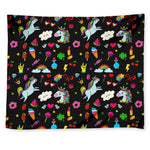 Black Girly Unicorn Pattern Print Tapestry