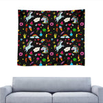 Black Girly Unicorn Pattern Print Tapestry