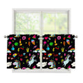 Black Girly Unicorn Pattern Print Tier Curtains