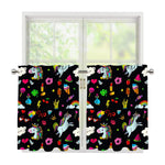 Black Girly Unicorn Pattern Print Tier Curtains