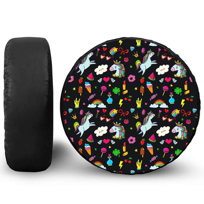 Black Girly Unicorn Pattern Print Tire Cover