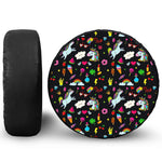 Black Girly Unicorn Pattern Print Tire Cover