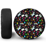 Black Girly Unicorn Pattern Print Tire Cover With Camera Hole