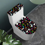 Black Girly Unicorn Pattern Print Toilet Lid And Tank Cover Set