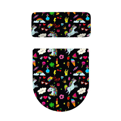 Black Girly Unicorn Pattern Print Toilet Lid And Tank Cover Set