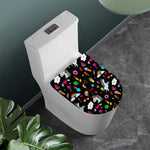 Black Girly Unicorn Pattern Print Toilet Lid Cover