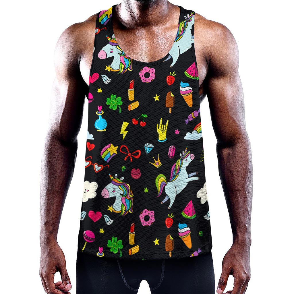 Black Girly Unicorn Pattern Print Training Tank Top