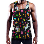 Black Girly Unicorn Pattern Print Training Tank Top