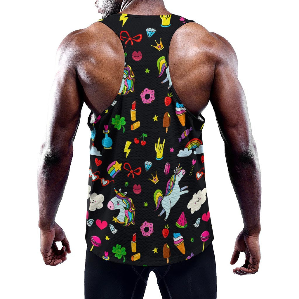 Black Girly Unicorn Pattern Print Training Tank Top