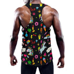 Black Girly Unicorn Pattern Print Training Tank Top