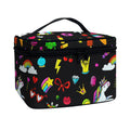 Black Girly Unicorn Pattern Print Travel Makeup Bag