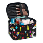 Black Girly Unicorn Pattern Print Travel Makeup Bag