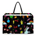 Black Girly Unicorn Pattern Print Utility Tote Bag