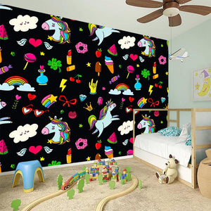 Black Girly Unicorn Pattern Print Wall Sticker