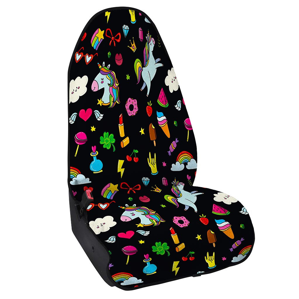 Black Girly Unicorn Pattern Print Waterproof Car Seat Cover