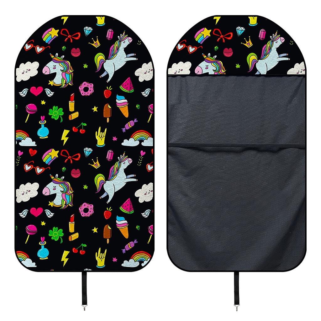 Black Girly Unicorn Pattern Print Waterproof Car Seat Cover