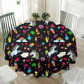 Black Girly Unicorn Pattern Print Waterproof Round Tablecloth