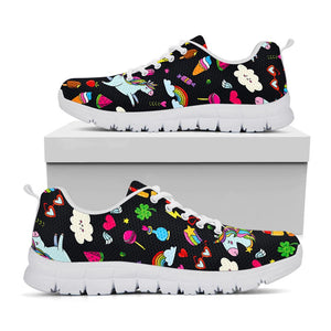 Black Girly Unicorn Pattern Print White Running Shoes