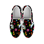 Black Girly Unicorn Pattern Print White Slip On Sneakers