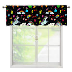 Black Girly Unicorn Pattern Print Window Valance