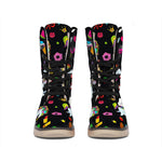 Black Girly Unicorn Pattern Print Winter Boots