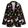 Black Girly Unicorn Pattern Print Women's Blazer