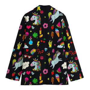 Black Girly Unicorn Pattern Print Women's Blazer