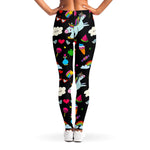 Black Girly Unicorn Pattern Print Women's Leggings