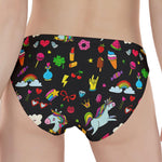 Black Girly Unicorn Pattern Print Women's Panties