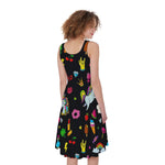 Black Girly Unicorn Pattern Print Women's Sleeveless Dress