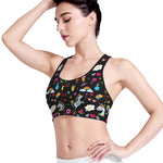 Black Girly Unicorn Pattern Print Women's Sports Bra