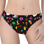 Black Girly Unicorn Pattern Print Women's Thong