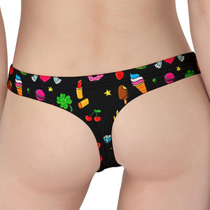 Black Girly Unicorn Pattern Print Women's Thong