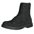 Black (NOT Real) Glitter Print Lace-Up Boots
