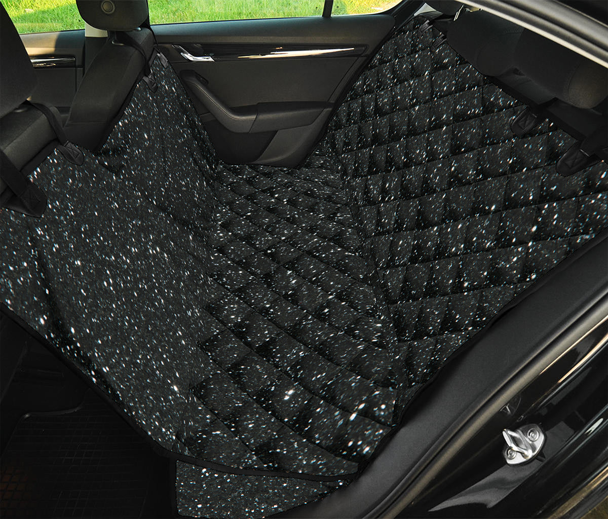 Black (NOT Real) Glitter Print Pet Car Back Seat Cover