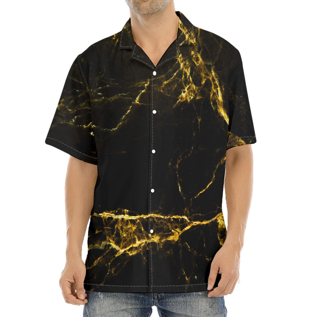 Black Gold Marble Print Aloha Shirt