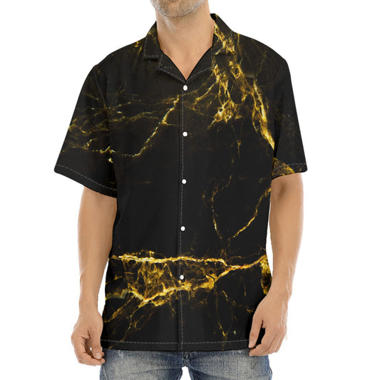 Black Gold Marble Print Aloha Shirt