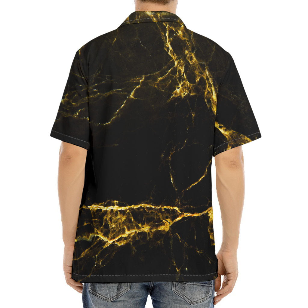 Black Gold Marble Print Aloha Shirt
