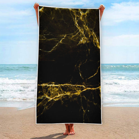 Black Gold Marble Print Beach Towel