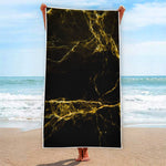 Black Gold Marble Print Beach Towel