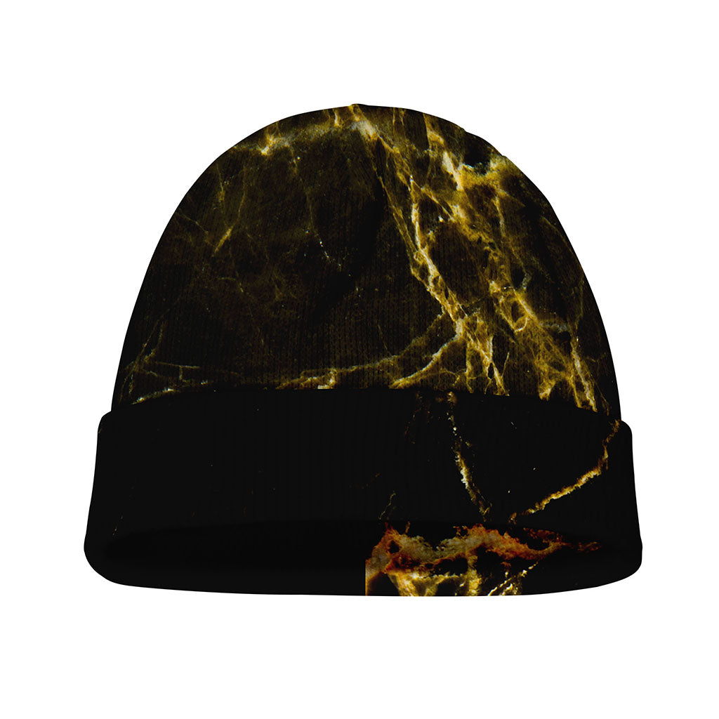 Black Gold Marble Print Beanie