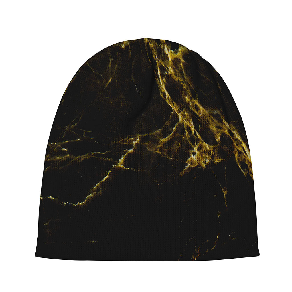 Black Gold Marble Print Beanie