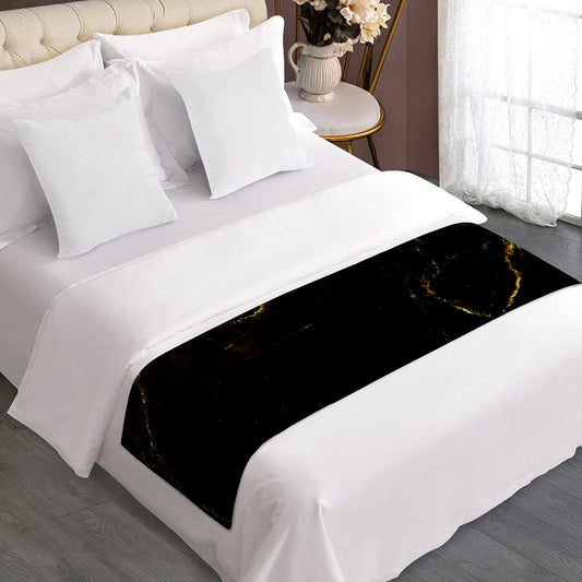 Black Gold Marble Print Bed Runner