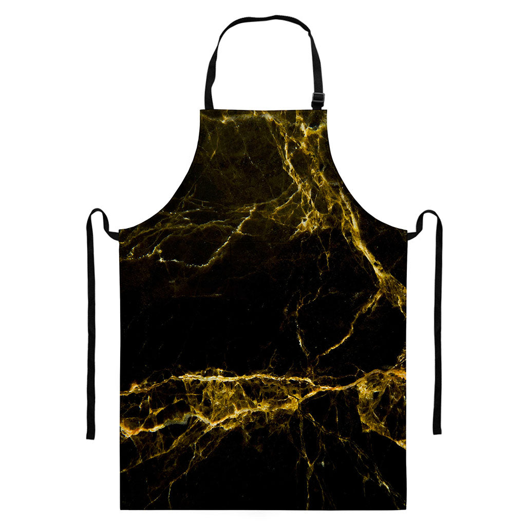 Black Gold Marble Print Bib Apron With Pocket