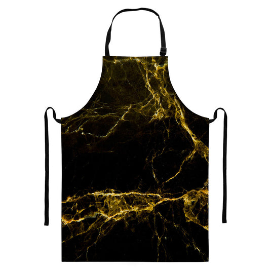 Black Gold Marble Print Bib Apron With Pocket