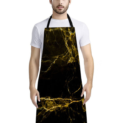 Black Gold Marble Print Bib Apron With Pocket