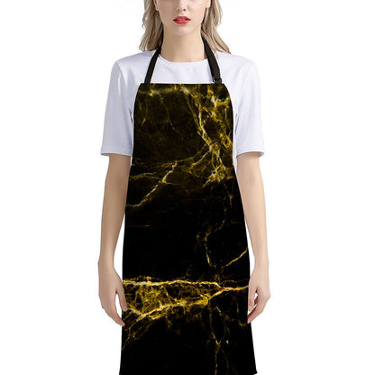 Black Gold Marble Print Bib Apron With Pocket