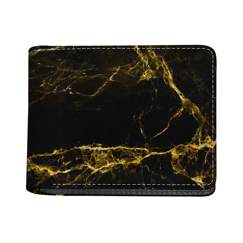 Black Gold Marble Print Bifold Wallet