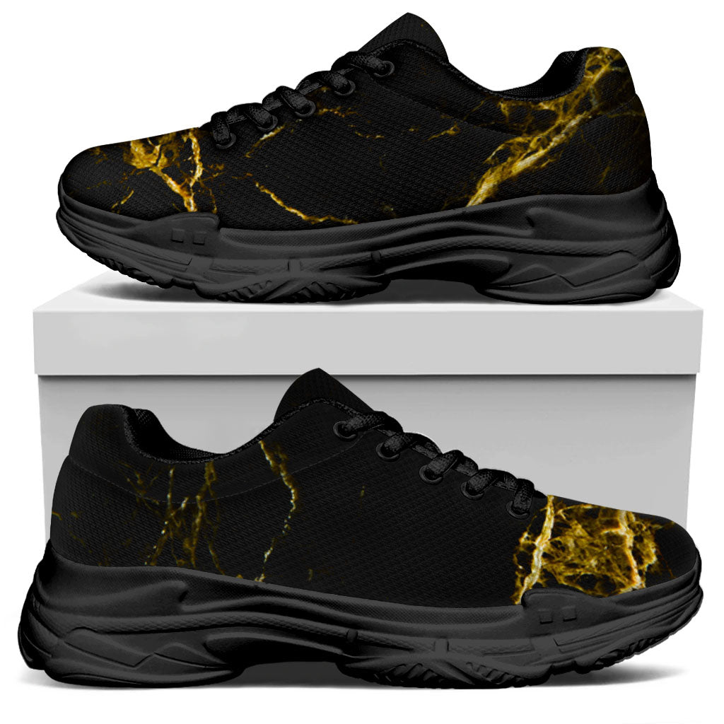 Black Gold Marble Print Black Chunky Shoes